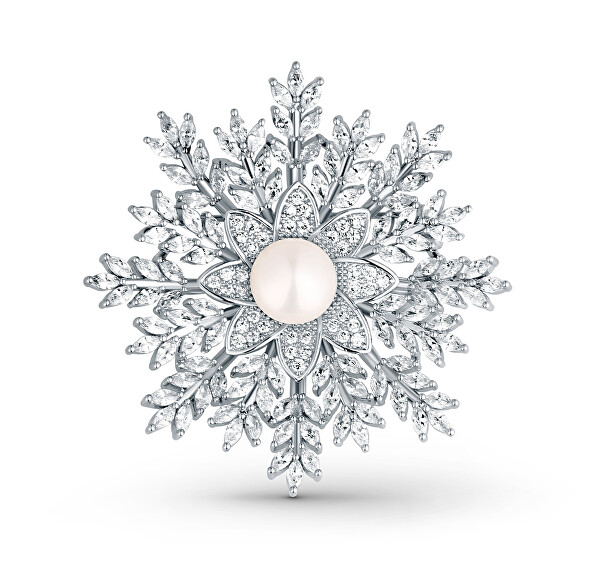 Spilla scintillante Fiocco di neve 2in1 con vera perla JL0847