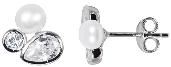 Trblietavé náušnice s pravou perlou a kryštály JL0545