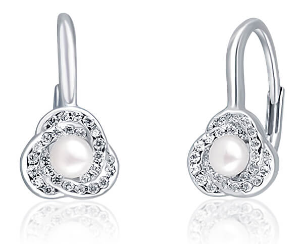 Splendidi orecchini in argento con perla e zirconi JL0642