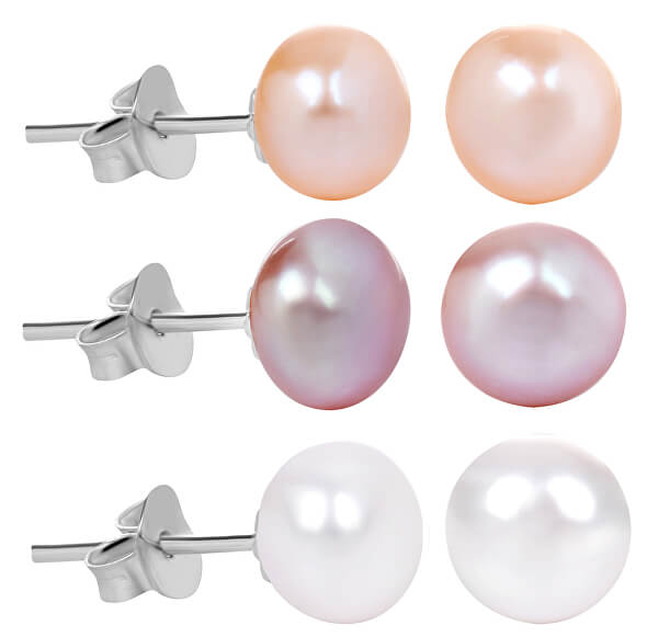 Ermäßigtes Set mit 3 Paar Perlenohrringen – Weiß, Lachs, Lila JL0426