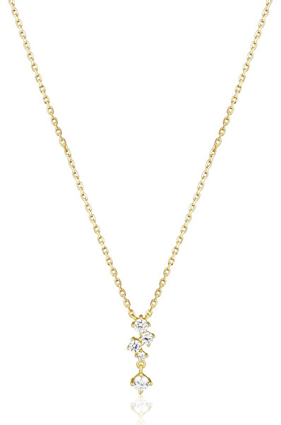 Blyštivý pozlátený náhrdelník so zirkónmi SVLN0461X75GO45