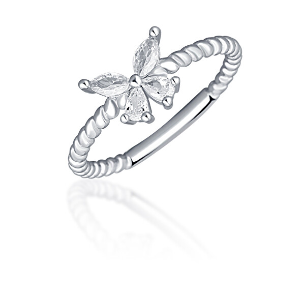 Blyštivý strieborný prsteň s motýlikom SVLR0744XI2BI