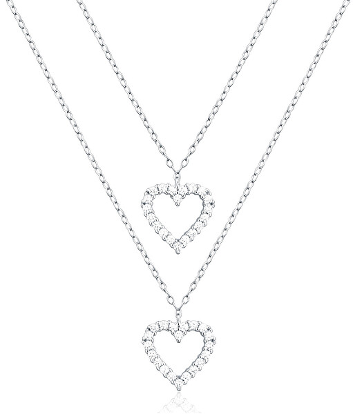 Dvojitý strieborný náhrdelník Srdce so zirkónmi SVLN0365X61BI45