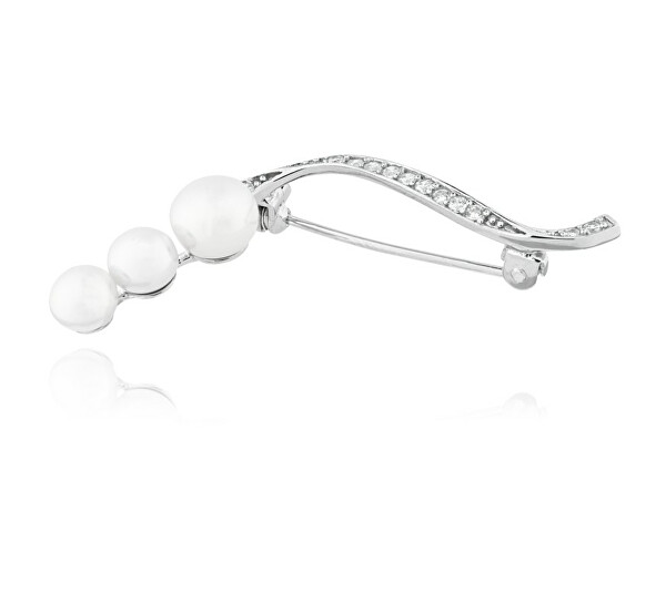 Elegantní stříbrná brož s perlami a zirkony SVLD0002XD2P100