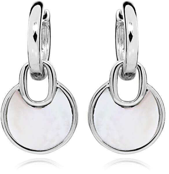 Elegantní stříbrné náušnice kruhy s perleťovými přívěsky SVLE0347SH8PL00