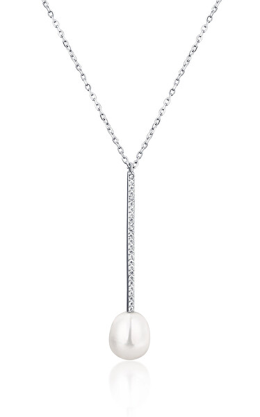 Elegante collana d'argento con zirconi chiari e perla SVLN0343XD2P145