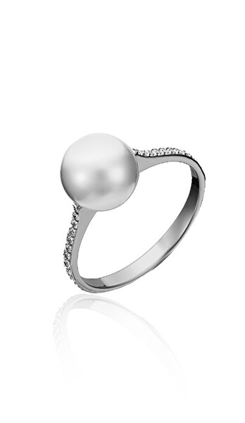 SLEVA - Elegantní stříbrný prsten se syntetickou perlou SVLR0400XH2P1