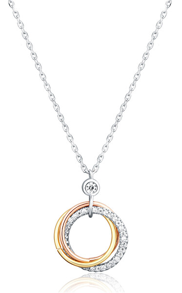 Elegantný strieborný tricolor náhrdelník so zirkónmi Kruhy SVLN0138XH2TR45