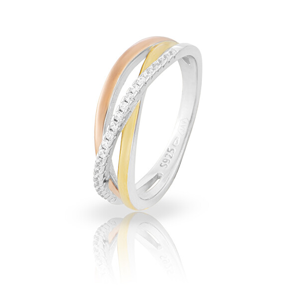 Elegantní stříbrný tricolor prsten se zirkony SVLR0379XH2TK