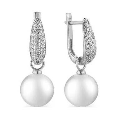 Luxusní stříbrné náušnice se syntetickými perlami a zirkony SVLE1039XH2P100