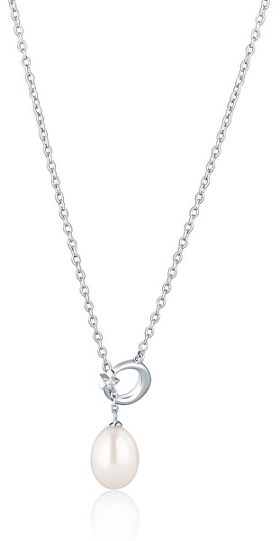 Nežný strieborný náhrdelník s pravou perlou SVLN0694SD2P145