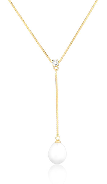 Půvabný pozlacený náhrdelník s pravou perlou SVLN0559SD2GP45