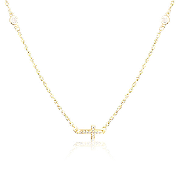 Collana elegante placcata oro Croce con zirconi SVLN0017SH2GO45