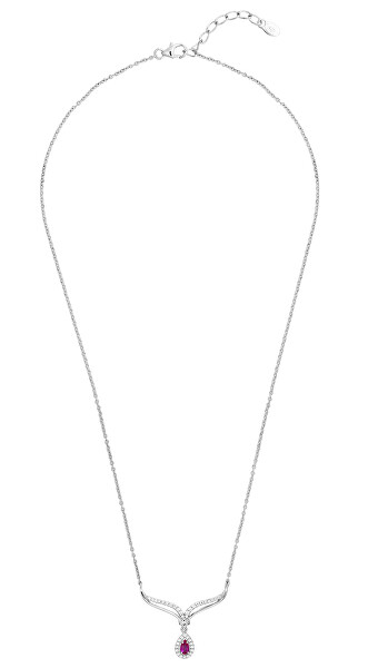 Slušivý strieborný náhrdelník s rubínom a zirkónmi SVLN0660SH8R100