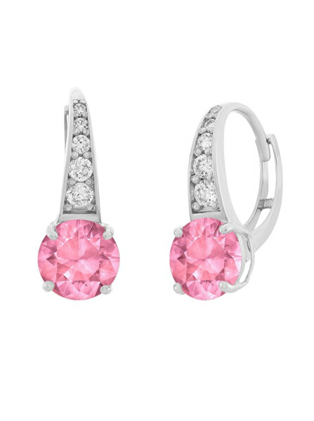Ezüst fülbevaló csillogó színtiszta és rózsaszín cirkónium kövekkel SVLE0974XH2R200