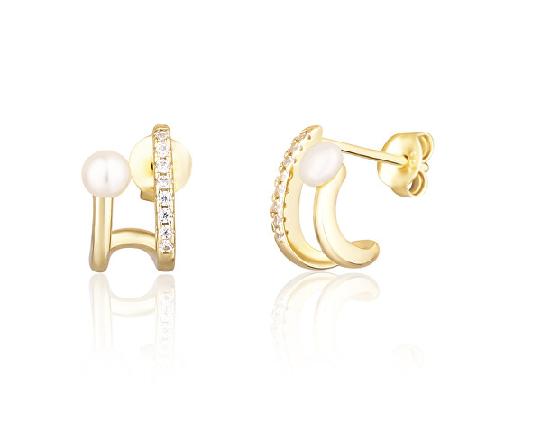 Stilvolle vergoldete Ohrringe mit Zirkonen und Perlen SVLE1624X61GP00