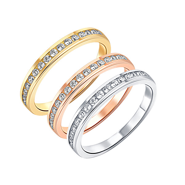 Tricolor sada minimalistických prstenů se zirkony SVLR0392XH2TK - SLEVA
