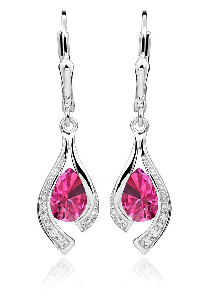 Csillogó ezüst fülbevaló rózsaszín cirkónium kővel SVLE0010SH8R100