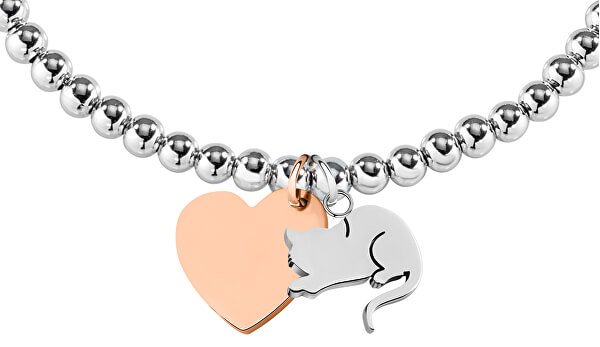 Brățară bicoloră din oțel Cat and Heart LPS05AQI07