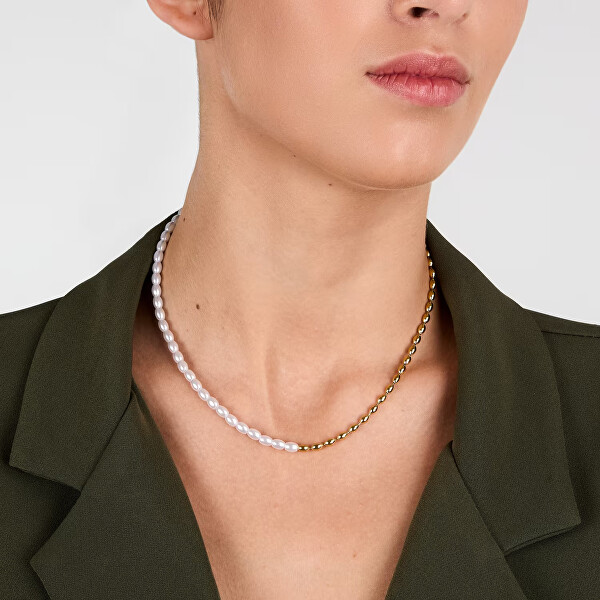 Designový pozlacený náhrdelník s perličkami Pearl LPS10AZA08