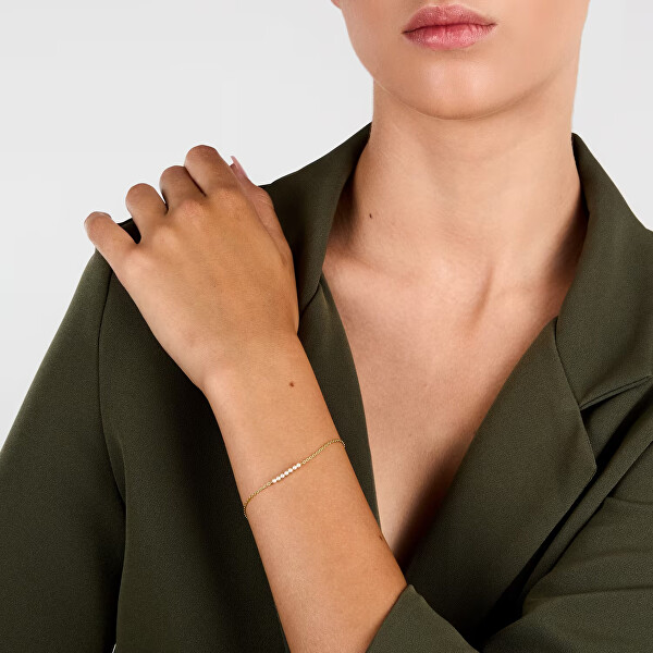 Elegantní pozlacený náramek se syntetickými perlami Silver LPS05AWV89