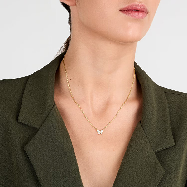 Něžný pozlacený náhrdelník Motýlek se zirkony Silver LPS10AWV97