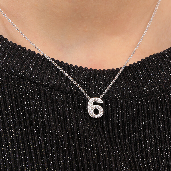 Oceľový náhrdelník "6" s kryštálmi LPS10AQK06