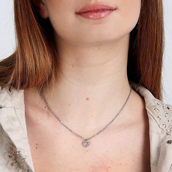 Romantický oceľový náhrdelník so srdiečkom Silver LPS10ASD23