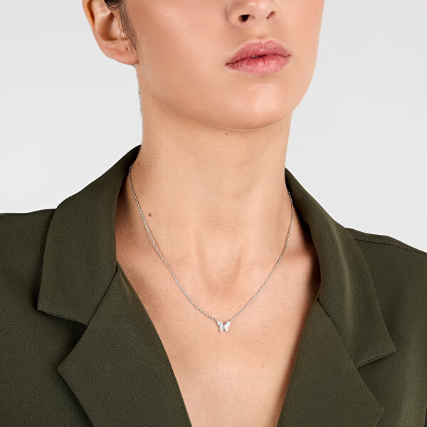 Slušivý stříbrný náhrdelník Motýlek se zirkony Silver LPS10AWV96
