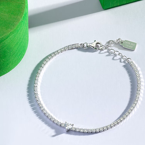 Stříbrný tenisový náramek s čirým srdíčkem LPS05AWV43