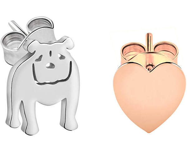 Aszimmetrikus kétszínű fülbevalók, kutyus és szív LPS01AQI01