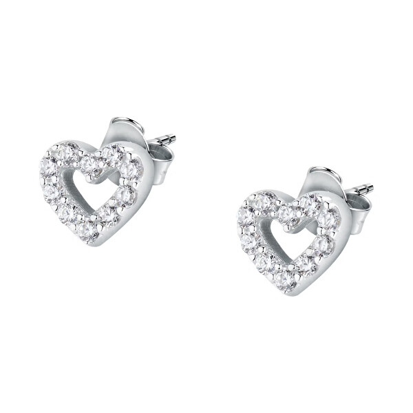 Glänzende Ohrringe mit Zirkonias Herzen Silver LPS01AWV11