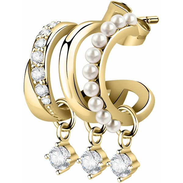 Elegantní pozlacená single náušnice s perličkami LPS02AQM39