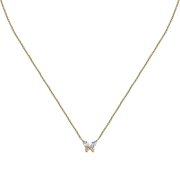 Něžný pozlacený náhrdelník Motýlek se zirkony Silver LPS10AWV97