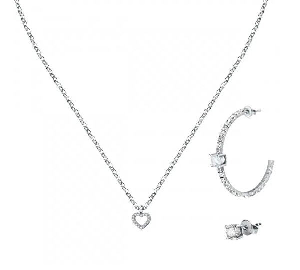 Set di gioielli in acciaio con zirconi Love LPS20ASD05 (collana, 2x orecchini singoli)