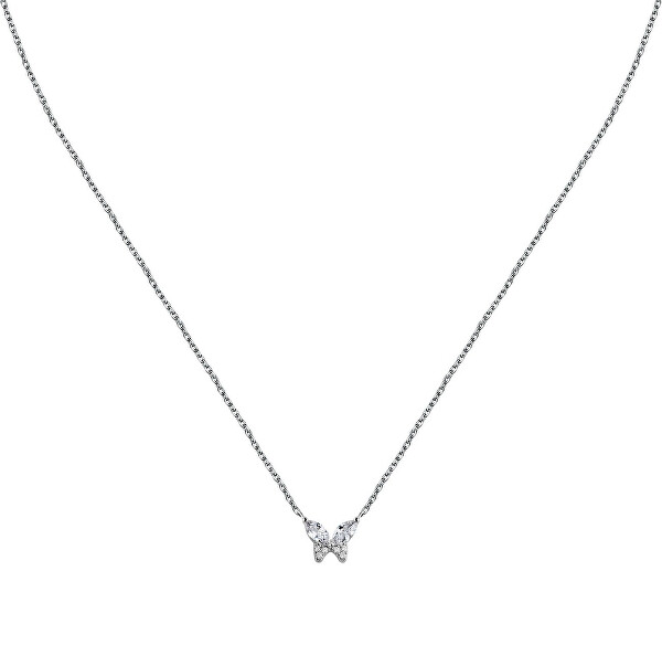 Slušivý stříbrný náhrdelník Motýlek se zirkony Silver LPS10AWV96