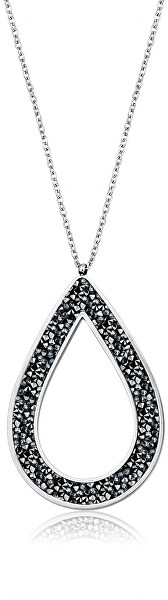 Wunderschöne Halskette mit schwarzen Kristallen SS Rocks Pear 49 grey metal
