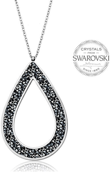 Krásny náhrdelník s čiernymi kryštálmi SS Rocks Pear 49 grey metal