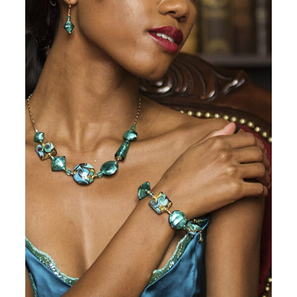 Elegantný náramok Emerald Princess s 24 karátovým zlatom a striebrom v perlách Lampglas BRO1