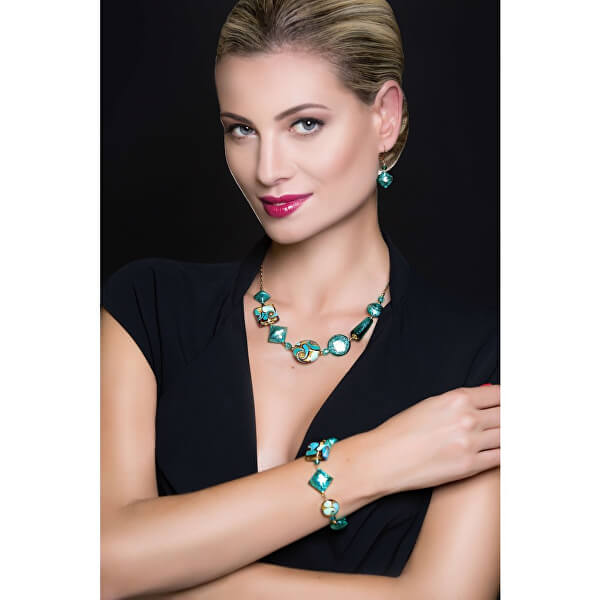 Elegáns Emerald Princess  nyaklánc 24K arannyal és ezüsttel,  Lampglas gyöngyökkel NRO1