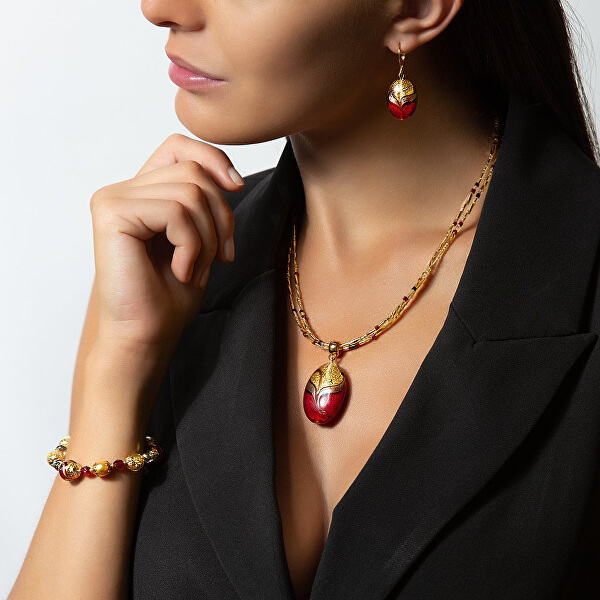 Elegante Halskette aus dem Roten Meer mit Lampglasperle mit NP25 aus 24 Karat Gold