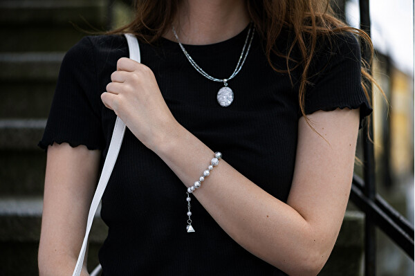 Colier elegant White dantelă cu perla Lampglas cu argint pur NP1