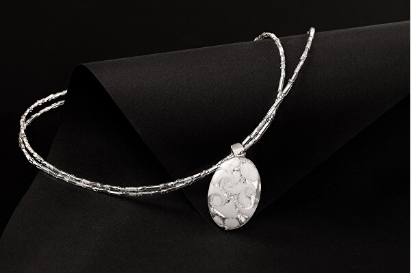 Colier elegant White dantelă cu perla Lampglas cu argint pur NP1