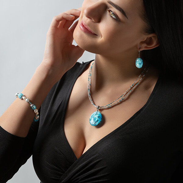 Elegantný náramok Blue Lace s perlami Lampglas s rýdzim striebrom BP4