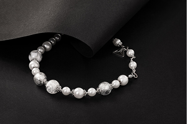 Elegantes weißes Armband mit Lampglasperlen aus reinem BP1 Silber