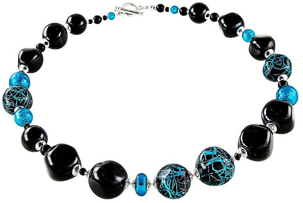 Set elegant de bijuterii Turquoise Icon din perle Lampglas cu argint pur CQ3 (colier, cercei)