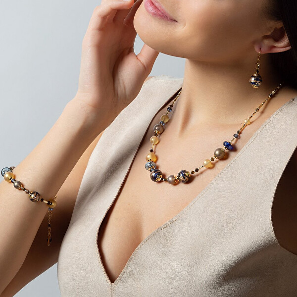 Unica collana Egyptian Romance con oro 24 carati e argento in perle Lampglas NER1