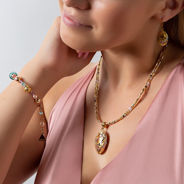 Colier frumos pentru femeiRomantic Roots cu perla Lampglas cu aur de 24 de carate NP13