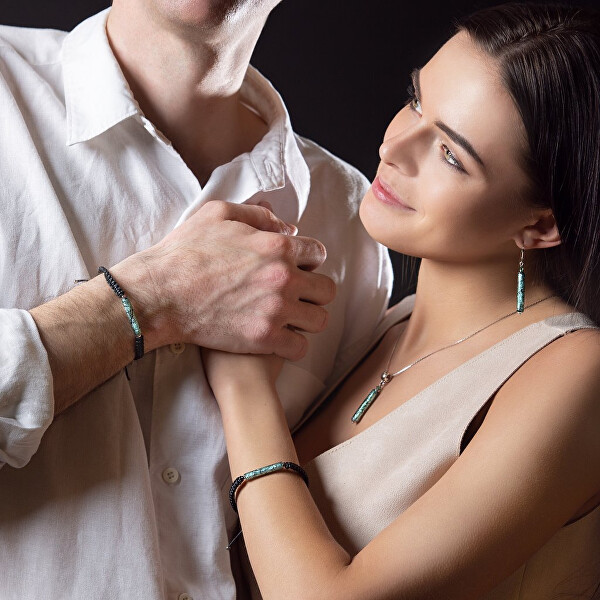 Bellissimo bracciale da coppia Shamballa Turquoise Love in argento sterling in perla Lampglas BSHX8