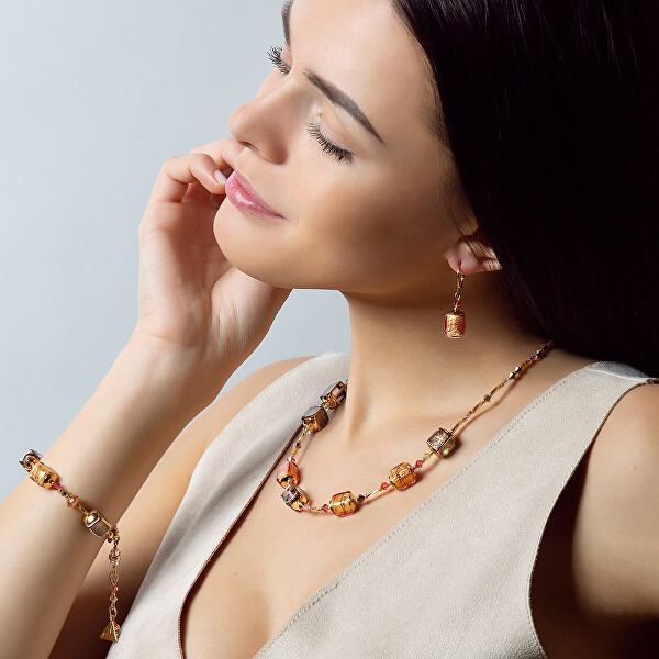 Colier de lux pentru femeiGlowing Desert cu aur de 24 de carate în perle Lampglas NCU13